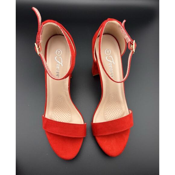 Forever Red Faux Suede Block Heel Sandals Size 7.5 NIB - Picture 2 of 5